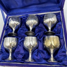 Vintage Set of 6 x Silver Plated Small Goblets Boxed                         B14