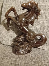 Brown lustre wear Ceramic Rearing Horse Figure, Ornament, Statue