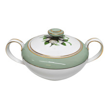 Sone Japan Sugar Bowl Lidded with Handles Fine China Green Vintage