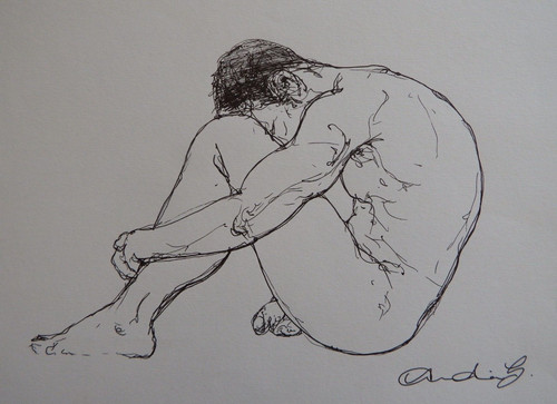 Male nude ink drawing life - nude,