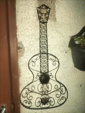 Vintage Decorative Wrought Iron Guitar Wall Ornament Shows Some Signs Of Age