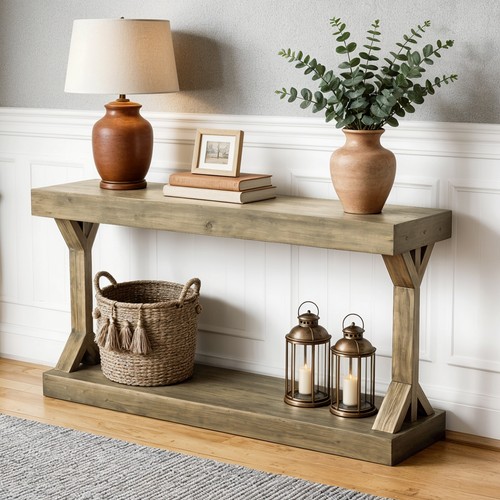 Long solid wood console table - wood,