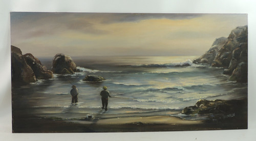Two people surf fishing - people,