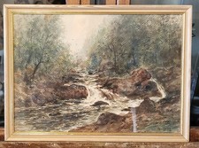 Original Watercolour Waterfall Landscape Rushing River Fred Ewing Size 38x28cm 