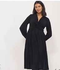 QVC Nina Leonard Pleated Dress with Balloon Sleeve Size XL Black BNWT Christmas