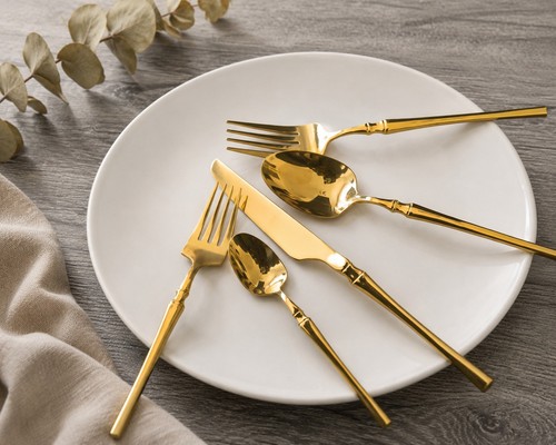 Gold colour metal cutlery - gold,