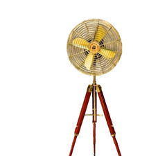 Fan Electric Corded Handmade Brass Antique Vintage Style Pedestal Fan w/Wooden