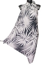 WHITE/ Grey palm tree leaves print beach wrap scarf sarong/pareo swimwear new