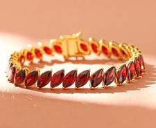 9Ct Marquise Cut Simulated Red Garnet Women's Bracelet 14k Yellow Gold Plated