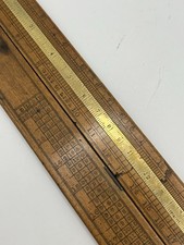 Vintage J Rabone &Sons 24” 2 Fold Boxwood Rule With Brass Slide /& Protractor