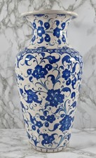 VINTAGE 26cm DELFT BLUE AND WHITE SIGNED  HANDPAINTED HOLLAND FLORAL FLOWER VASE