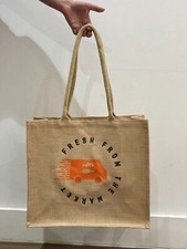 100% Natural Jute Shopping Bag with Luxury Padded Long Handles and Logo 3x Pack 