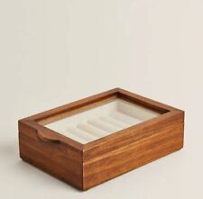 ZARA HOME Solid Wood Ring Storage Box with Glass Lid | Elegant Jewelry Organizer