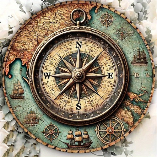 Vintage nautical compass world - nautical,
