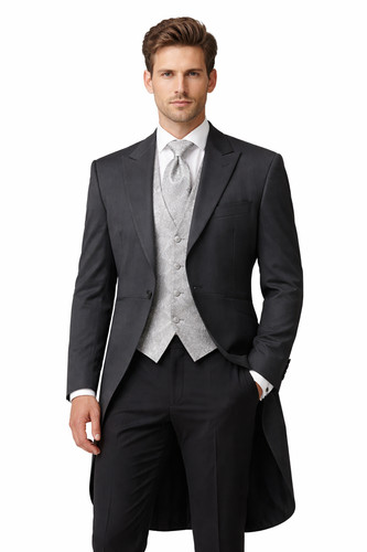 Grey herringbone wool tailcoat - grey,