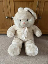 Kellytoy Large Plush Bunny Rabbit 65cm Cream Soft Toy Pink Nose Bow Vintage