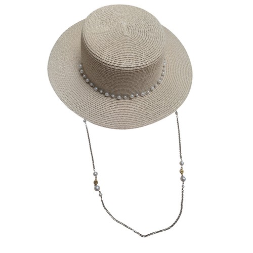 Beige paper straw boater hat - paper,