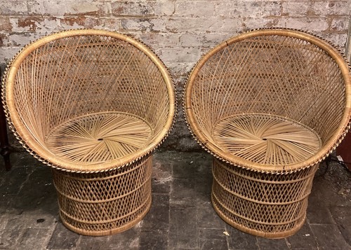 Pair vintage rattan peacock - of,