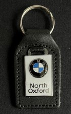 BMW NORTH OXFORD MOTOR CAR ENAMEL LEATHER BADGE EMBLEM INSIGNIA KEY RING FOB