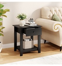 Black Nightstand with Drawer 3-Tier Modern Bedside Table with Open Shelf