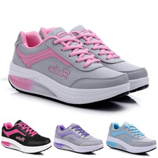 Women's Toning Rocker Shoes Womens Mesh Slip On Wedges Tennis Platform Sneakers