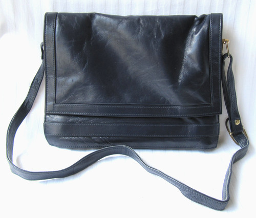 Soft navy leather shoulder - leather, bag