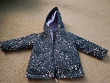 Nutmeg girls 3-in-1 rain jacket, green floral print. 2-3 years. Used.
