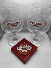 2 x Cruzcampo Pint Chalice Glasses Brand New PLUS 10 CRUZCAMPO BEERMATS