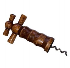 Old Vintage Wooden Corkscrew with Duel Handle 