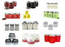 SET OF 3 TEA COFFEE SUGAR CANISTERS KITCHEN STORAGE POTS JARS -Barrel, Vintage