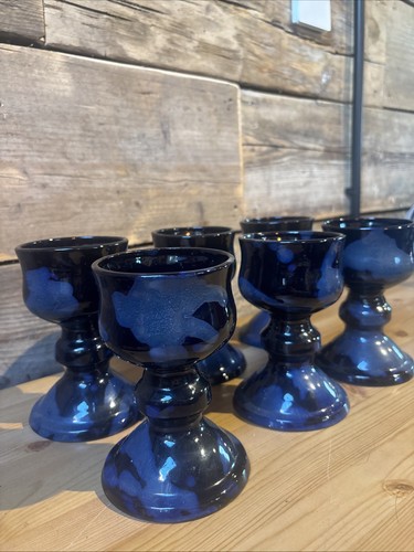 Set six studio pottery blue - pottery,