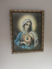 Vintage Framed Sacred Heart of Mary Print /lithograph - Religious Catholic 