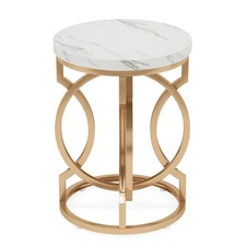 Round End Table Modern Bedside Table with Faux Marble Top