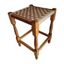 Vintage Oak Stool Woven Rush