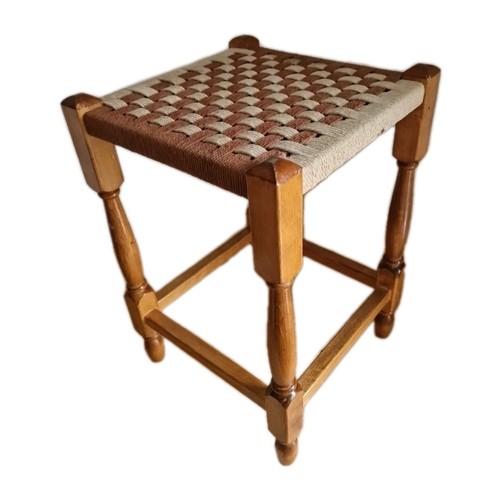 Vintage oak stool woven rush - oak,