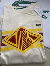 New LACOSTE Men's Cream T-Shirt with Motif , Lacoste Size 7, UK XXL :  New Tags