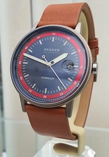 NEW Mens SKAGEN TITANIUM Slim Watch Brown Tan leather Gift for Him ! (sk32