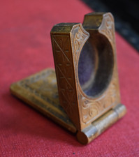 Antique Craved Black Forest Wood Small Travel Pocket Watch Stand Holder