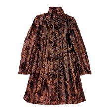 Next 90s Vintage Brown Faux Fur Button High Neck Coat Uk Women's 12