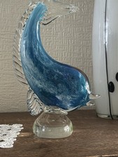 Large Murano Glass Fish Ornament – Handcrafted Blue Art Glass – 32cm