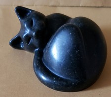 Vintage Devon Zenstone Cat figurine sculpture, signed, black stone.