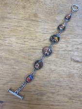 Dichroic Glass 925 Sterling Silver Bracelet Shiny Rainbow Color  Nice!