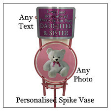 Personalised Pink Spike Flower Vase Pot - Children Girl Baby Memorial Graveside