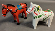 Swedish Dala Horse X 2 - Hand Carved Wooden Painted Horses - Red & White KL/JE
