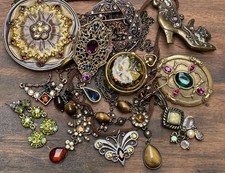 Vintage Rhinestone Jewelry Lot Victorian Revival Antiqued Metal Some Signed 1928