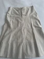 Beth Terrell Beige Leather Suede MIDI Skirt Lined Lace Up XL