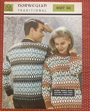 MENS WOMENS FAIR ISLE SCANDINAVIAN JUMPER 34”-42” VTG KNITTING PATTERN P9037