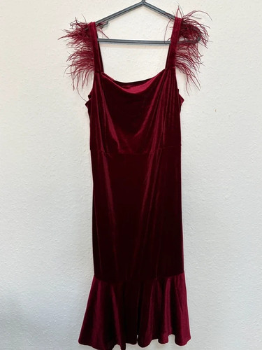 Burgundy velvet feather strap - feather,