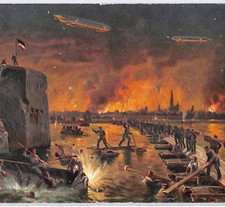 ZEPPELIN *Storm on Antwerp* WW1 PROPAGANDA Postcard AIR RAID 1914 Germany PZ135