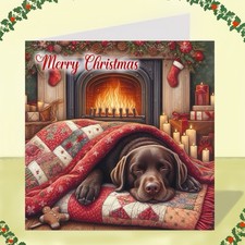 Chocolate Labrador Dog Christmas Card, Lab